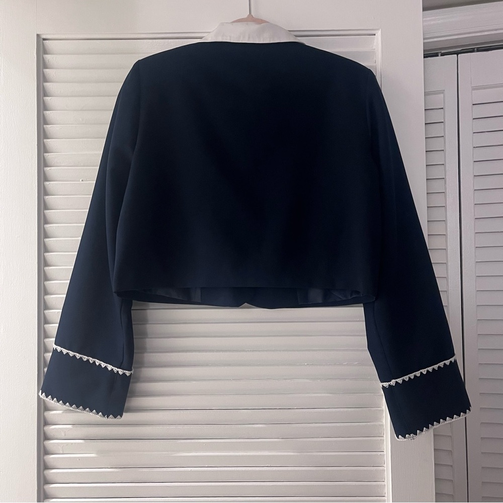 LINE Cropped Straight Cut Navy Blazer Shirt Top in Size M - Picture 4 of 6
